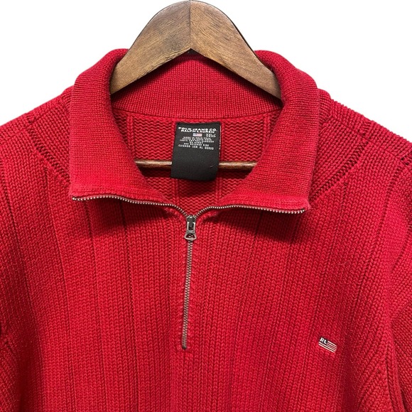 Vintage Y2KRalph Lauren Polo Jeans Co‎ 1/4 Zip Knit Red Sweater Size XXL Heavy